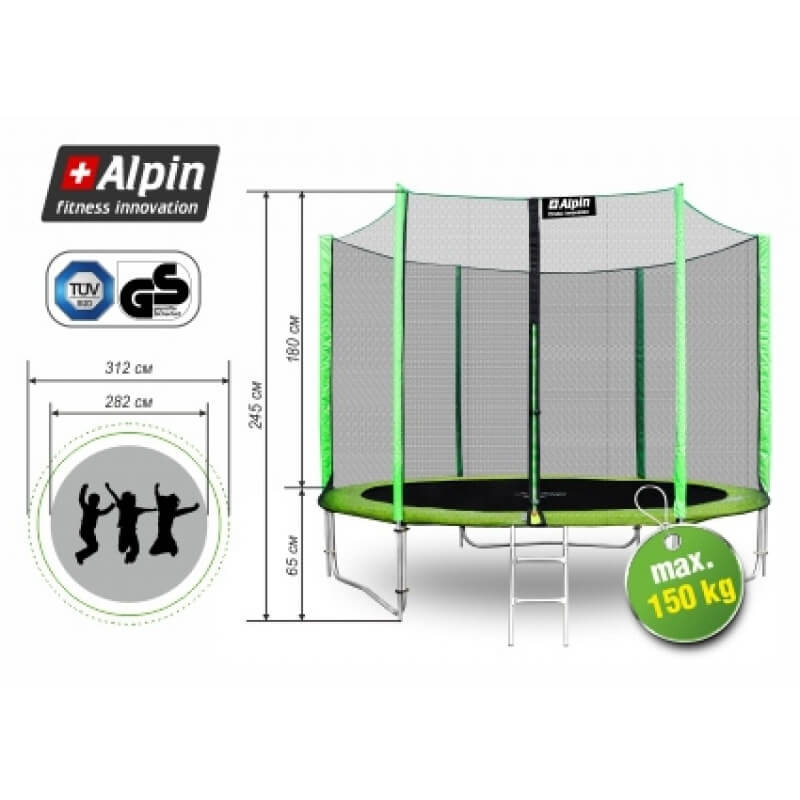 Батут "Alpin" (10ft) с внешней сеткой и лестницей (усиленные опоры). Диаметр - 312 см. Нагрузка - 150 кг.