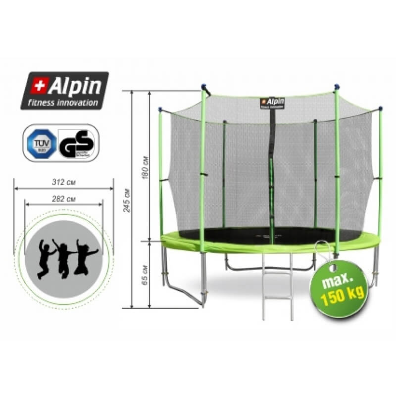 Батут "Alpin" (10ft) с внутренней сеткой и лестницей (усиленные опоры). Диаметр - 312 см. Нагрузка - 150 кг.