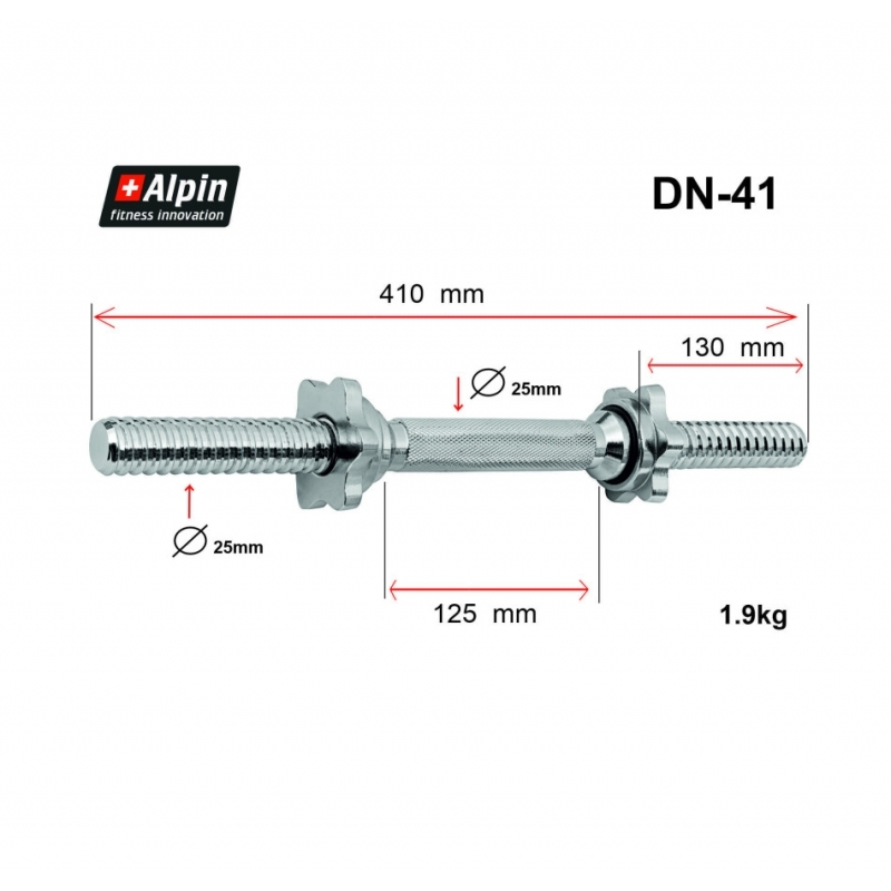 Гриф гантельный Alpin DN-41, диаметр 25мм, длина 41см
