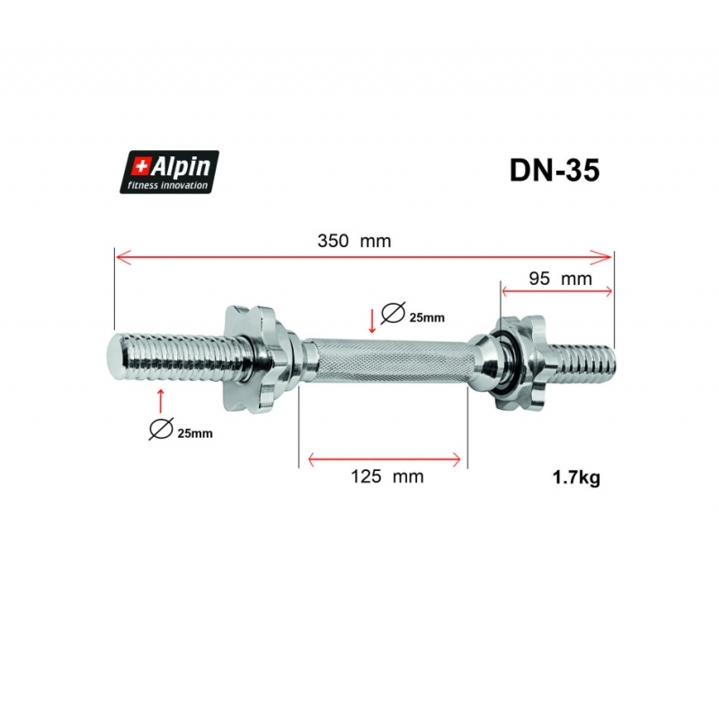 Гриф гантельный Alpin DN-35, диаметр 25мм, длина 35см