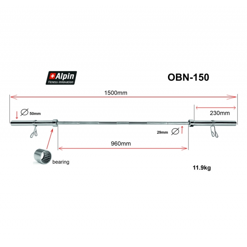 Гриф для штанги Alpin OBN-150, диаметр 50мм, длина 150см