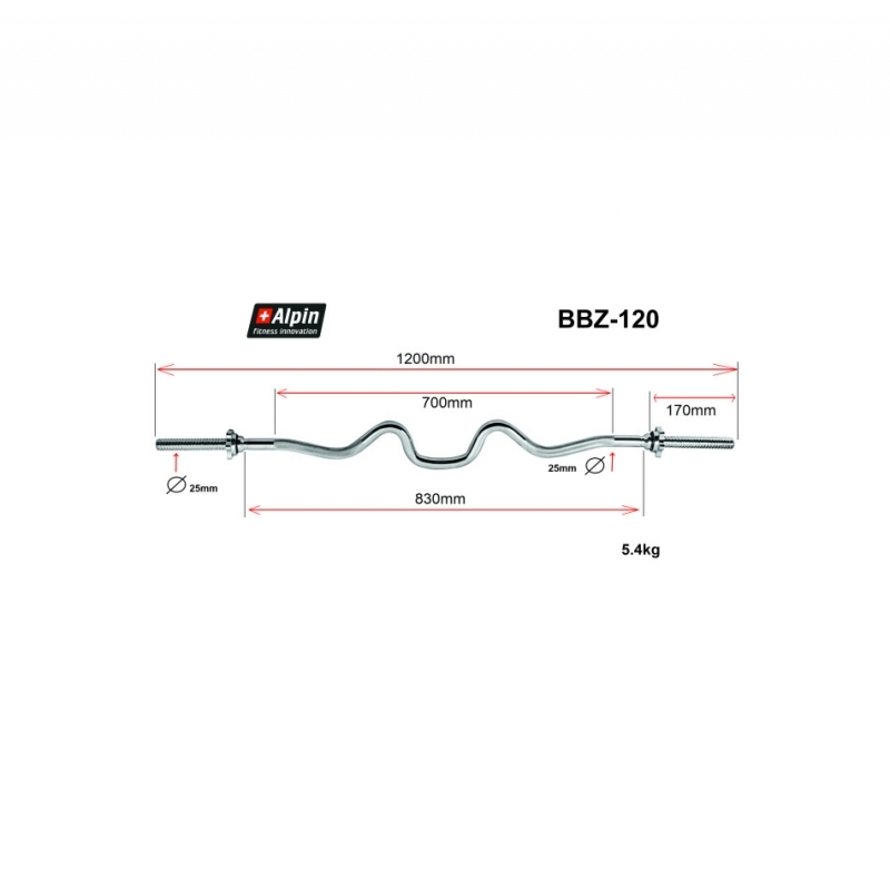 Гриф для штанги Alpin BBZ-120, Z-образный, диаметр 25мм, длина 120см