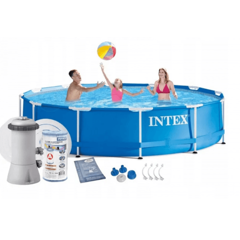 Набор!!! Каркасный бассейн Intex 366х76см с фильтр-насосом 2000 л/ч, с тентом и альгитинн, арт. 28212 в наборе