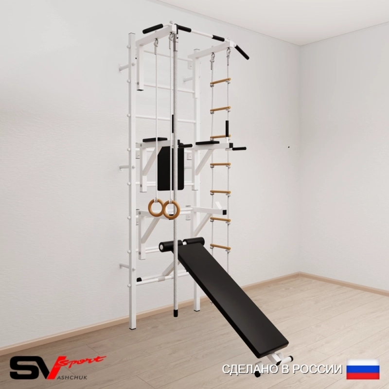 Шведская стенка Sv Sport 508 (Турник стандарт/Брусья/Стойка/Скамья/Канат/Кольца/Лестница)