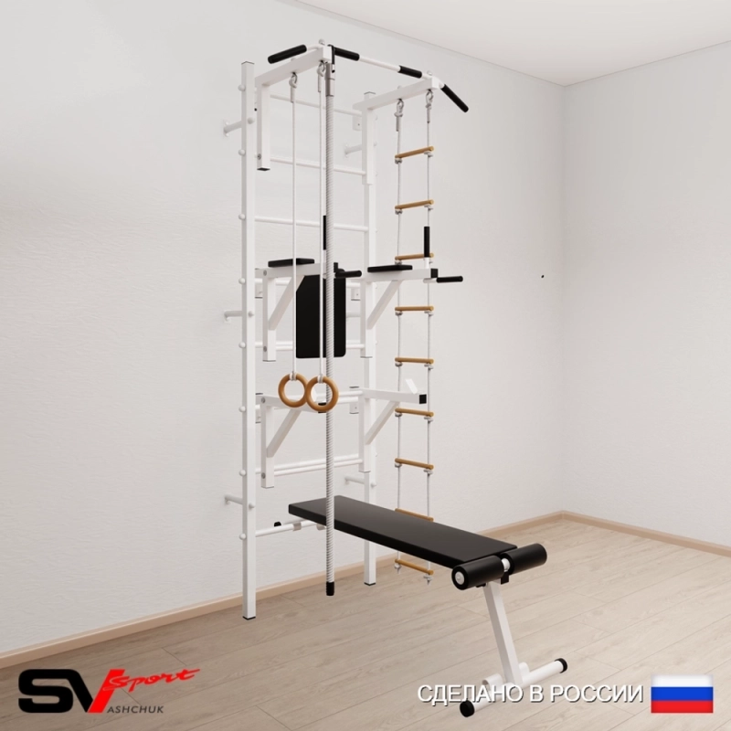 Шведская стенка Sv Sport 508 (Турник стандарт/Брусья/Стойка/Скамья/Канат/Кольца/Лестница)