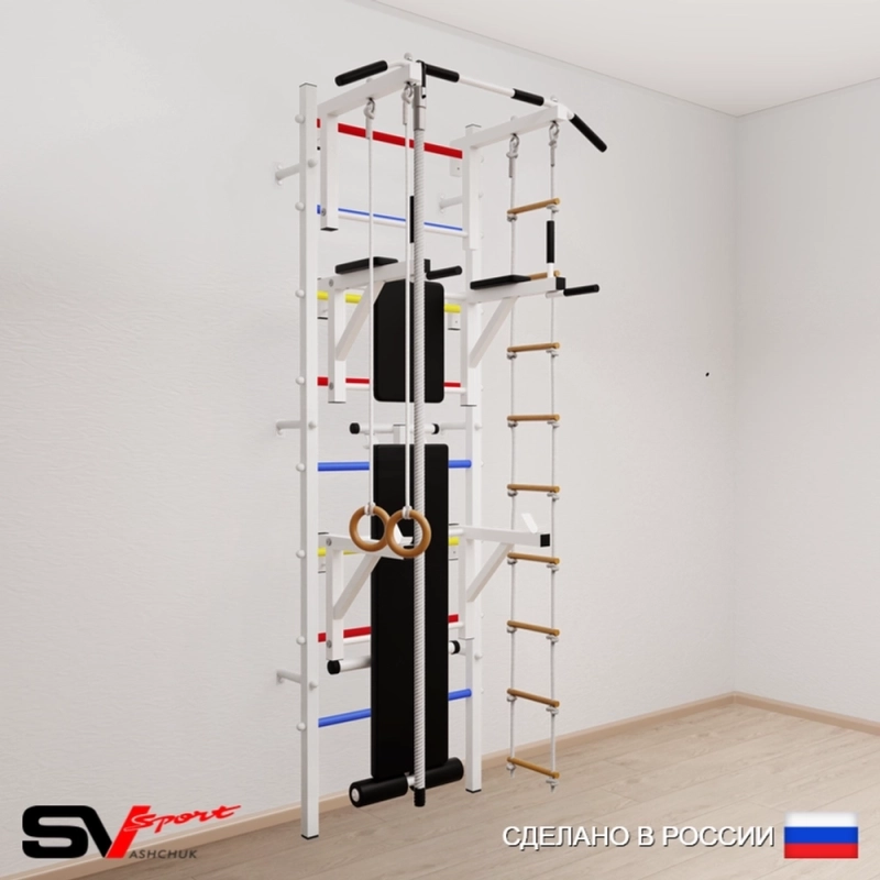 Шведская стенка Sv Sport 508 (Турник стандарт/Брусья/Стойка/Скамья/Канат/Кольца/Лестница)