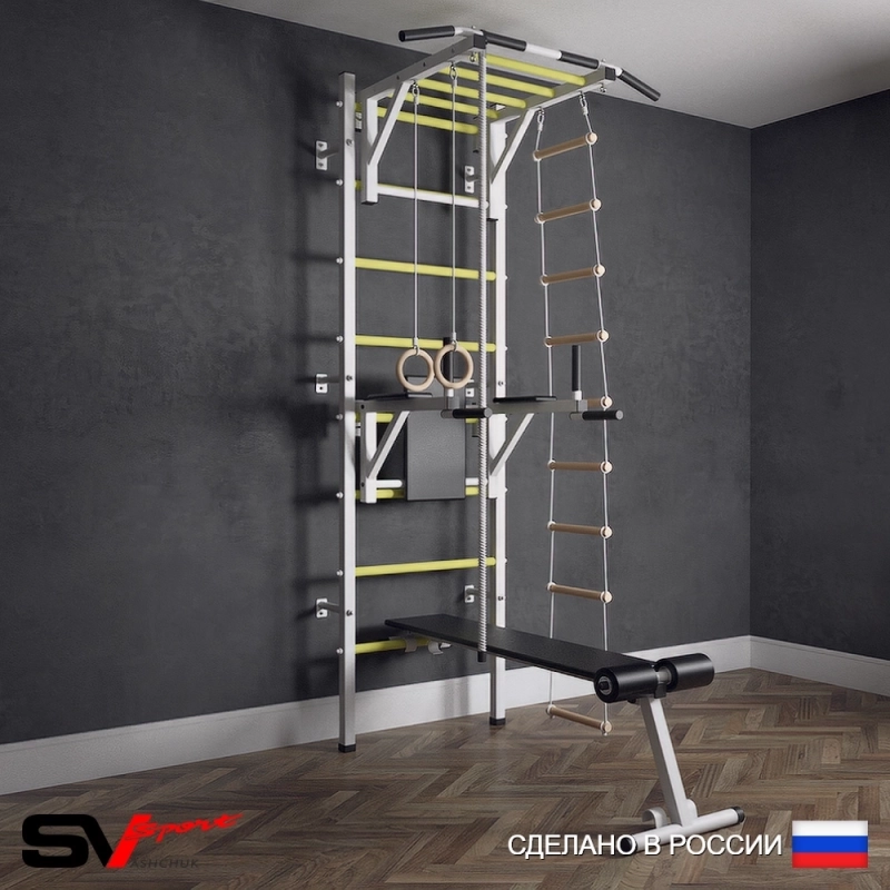 Шведская стенка Sv Sport усиленная 625 (Турник рукоход/Брусья/Скамья/Канат/Кольца/Лестница)