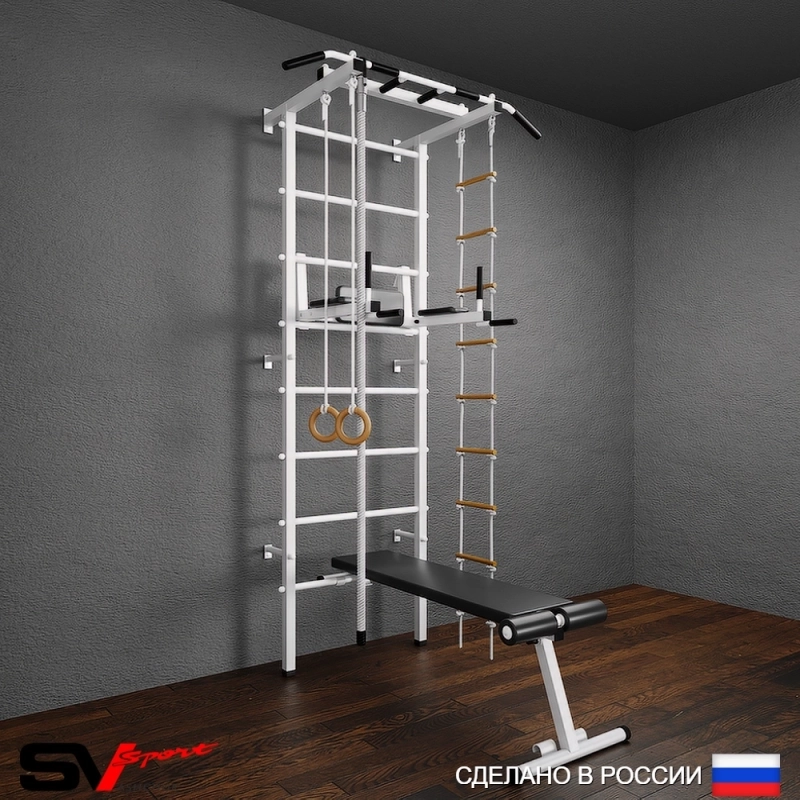 Шведская стенка Sv Pro 805 (Турник Pro/Брусья/стойка/Скамья/Канат/Кольца/Лестница)