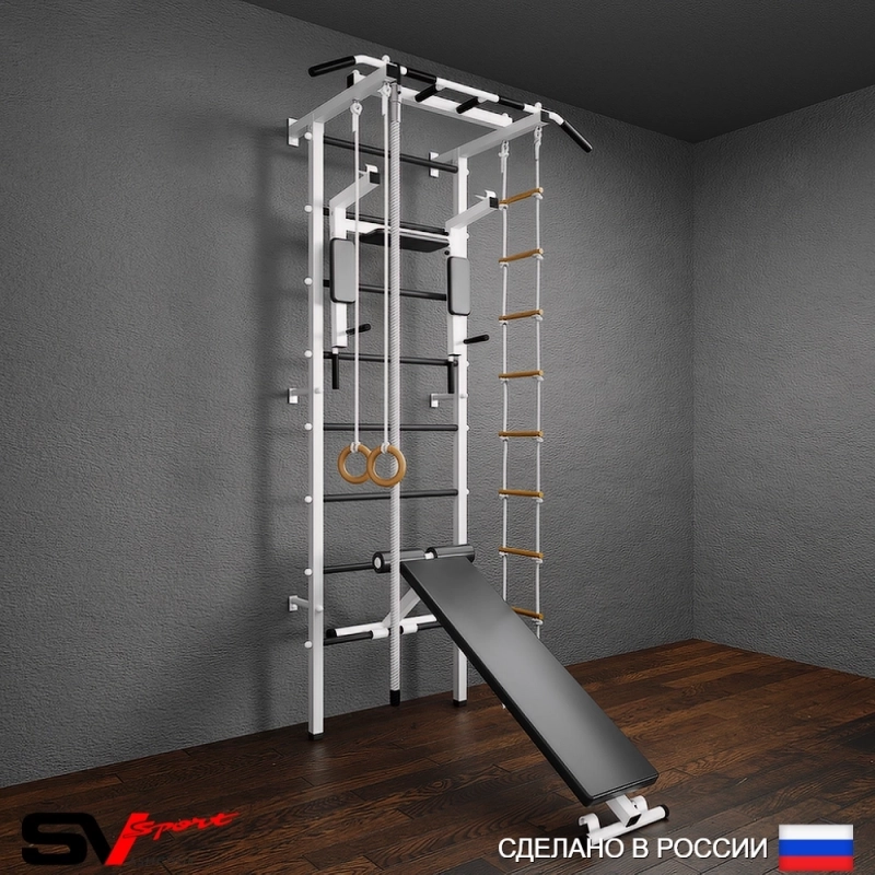 Шведская стенка Sv Pro 805 (Турник Pro/Брусья/стойка/Скамья/Канат/Кольца/Лестница)