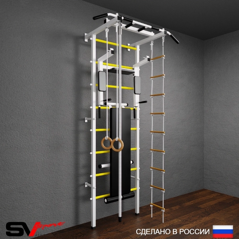 Шведская стенка Sv Pro 805 (Турник Pro/Брусья/стойка/Скамья/Канат/Кольца/Лестница)