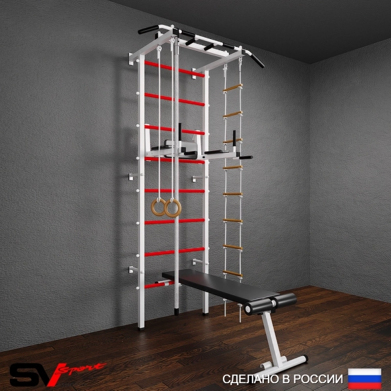 Шведская стенка Sv Pro 805 (Турник Pro/Брусья/стойка/Скамья/Канат/Кольца/Лестница)