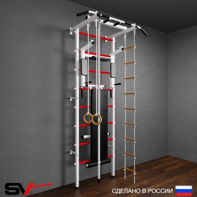 Шведская стенка Sv Pro 805 (Турник Pro/Брусья/стойка/Скамья/Канат/Кольца/Лестница)