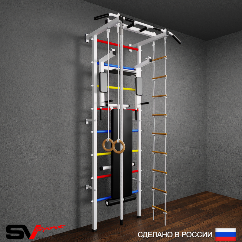 Шведская стенка Sv Pro 805 (Турник Pro/Брусья/стойка/Скамья/Канат/Кольца/Лестница)