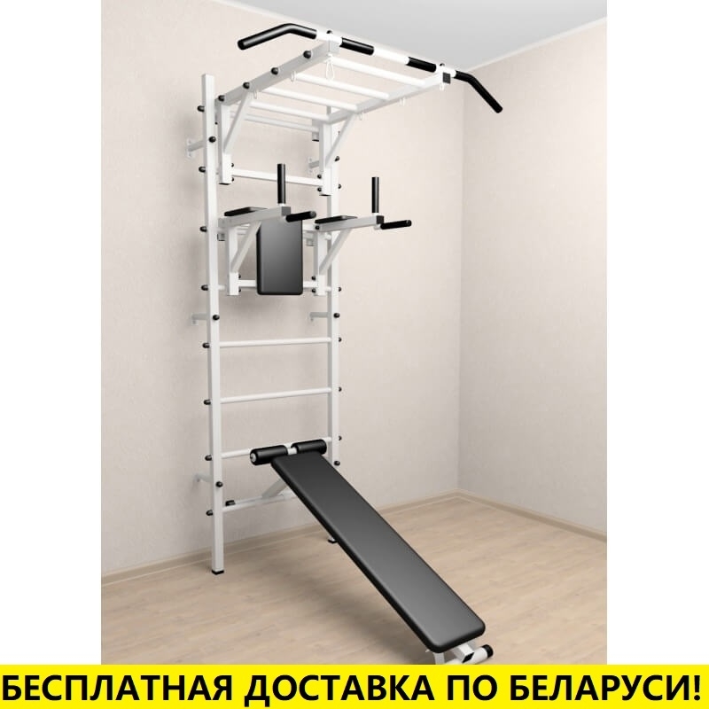 Шведская стенка усиленная с турником рукоходом, брусьям и скамьёй (SV Sport 624)