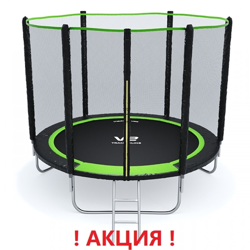 Батут "V2 Trampoline" PRIME (8ft) с внешней сеткой и лестницей. Диаметр - 252 см. Нагрузка - 120 кг.