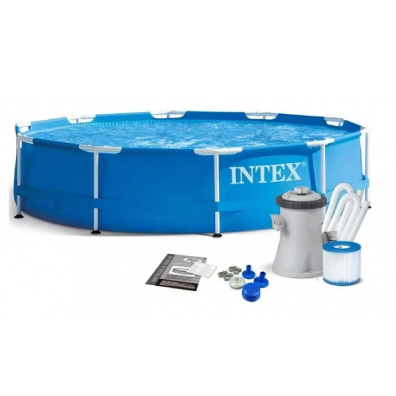 Каркасный бассейн Intex 305×76см с фильтр-насосом 1250 л/ч, тентом и альгитинн, арт. 28202 в наборе