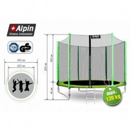 Батут "Alpin" (8ft) с внешней сеткой и лестницей (усиленные опоры). Диаметр - 252 см. Нагрузка - 120 кг.