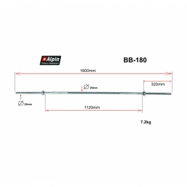 Гриф для штанги Alpin BB-180, диаметр 25мм, длина 180см