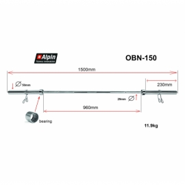 Гриф для штанги Alpin OBN-150, диаметр 50мм, длина 150см