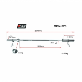 Гриф для штанги Alpin OBN-220, диаметр 50мм, длина 220см