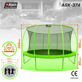 Батут "Alpin SKY Carbon" (12ft) с внутренней сеткой и лестницей (4 ноги). Диаметр - 374 см. Нагрузка - 150 кг.