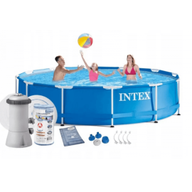 Набор!!! Каркасный бассейн Intex 366х76см с фильтр-насосом 2000 л/ч, с тентом и альгитинн, арт. 28212 в наборе
