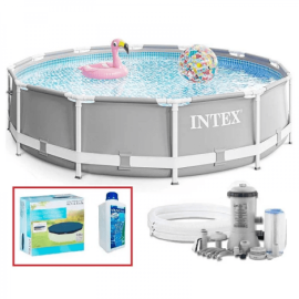 Набор!!! Каркасный бассейн Intex 366х76см с фильтр-насосом 2000 л/ч, с тентом и альгитинн, арт. 26712 в наборе