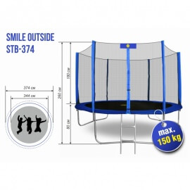 Батут "Smile" (12ft) STB с внешней сеткой и лестницей (4 ноги). Диаметр - 374 см. Нагрузка - 150 кг