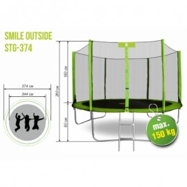 Батут "Smile" (12ft) STG с внешней сеткой и лестницей (4 ноги). Диаметр - 374 см. Нагрузка - 150 кг