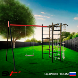 Уличный спортивно-игровой комплекс Sv Sport + качель деревянная + турник + детское навесное + сетка + подвесы 1пара (У3264)