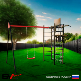 Уличный спортивно-игровой комплекс Sv Sport + качели "Лодочка" + турник + брусья + сетка + кронштейн + щит. баскет. + подвесы 1пара (У3272К)