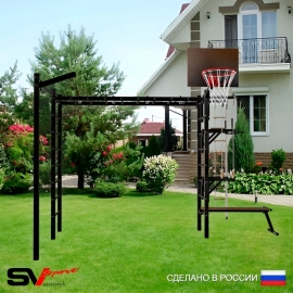 Уличная шведская стенка Sv Sport РУКОХОД + турник + брусья + скамья + детское навесное + стойка под штангу + турник прямой + кронштейн + щит баскет. (У5123К)
