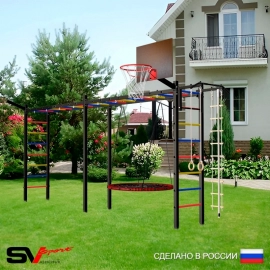 Уличная шведская стенка Sv Sport рукоход х 2 У52211.1К (Турник/Гнездо 100см/Щит баскет/Кронш бокс/Канат/кольца/лестница)