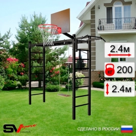 Уличная шведская стенка Sv Sport РУКОХОД + турник + качели деревянные + щит баскет. (У529К)