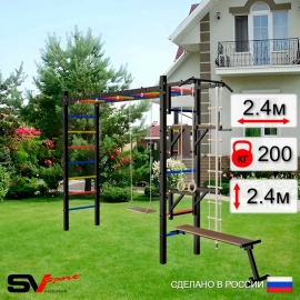 Уличная шведская стенка Sv Sport РУКОХОД + турник + качели деревянные + брусья + скамья + стойка под штангу + детское навесное (У536)