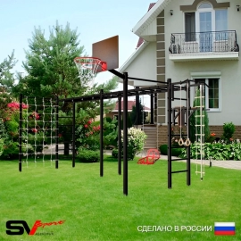 Уличная шведская стенка Sv Sport рукоход х 2 с комплектом турник прямой 2шт У54066К (Турник/Брусья/Со спинкой/Щит баскет/Канат/кольца/лестница/Сетка) + Мешок бокс. 30кг с цепью 40см