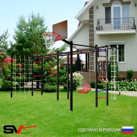 Уличная шведская стенка Sv Sport рукоход х 2 с комплектом турник прямой 2шт У54066К (Турник/Брусья/Со спинкой/Щит баскет/Канат/кольца/лестница/Сетка) + Мешок бокс. 30кг с цепью 40см
