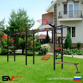Уличная шведская стенка Sv Sport рукоход х 2 У54311К (Турник/Брусья/Стойка/Скамья/Со спинкой/Щит баскет/Кронш бокс)