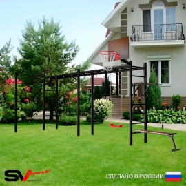 Уличная шведская стенка Sv Sport РУКОХОД двойной + брусья + скамья + турник прямой + качели "Лодочка + щит баскет. (У54922К)