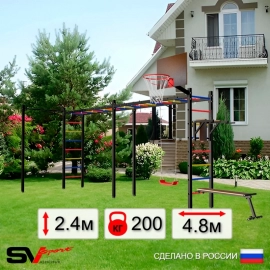 Уличная шведская стенка Sv Sport РУКОХОД двойной + брусья + скамья + турник прямой + качели "Лодочка + щит баскет. (У54922К)