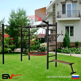 Уличная шведская стенка Sv Sport рукоход с комплектом турник прямой У5522.2К (Брусья/Скамья/Гнездо 115см/Щит баскет)