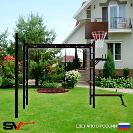 Уличная шведская стенка Sv Sport рукоход с комплектом турник прямой У5522.2К (Брусья/Скамья/Гнездо 115см/Щит баскет)