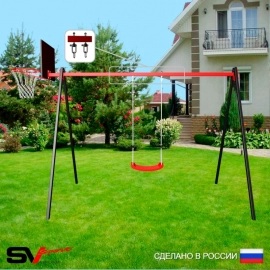 Уличные качели Sv Sport рама 3.0м + качели Лодочка + щит баскет. + подвесы 1пара (УК161К)