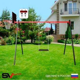 Уличные качели Sv Sport рама 3.0м + качель деревянная + щит баскет. + подвесы 1пара (УК170К)