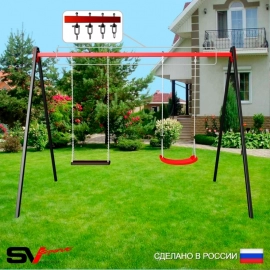 Уличные качели Sv Sport рама 3.0м + качель деревянная + качели Лодочка + подвесы 2пары (УК175)