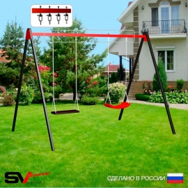 Уличные качели Sv Sport рама 3.0м + качель деревянная + качели Лодочка + подвесы 2пары (УК175)
