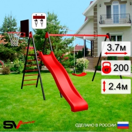 Уличные качели Sv Sport рама 3.0м  + качели Лодочка + горка + щит баскет. + подвесы 1пара (УК181К)