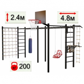 Уличная шведская стенка Sv Sport рукоход х 2 с комплектом турник прямой 2шт У54066К (Турник/Брусья/Со спинкой/Щит баскет/Канат/кольца/лестница/Сетка) + Мешок бокс. 30кг с цепью 40см