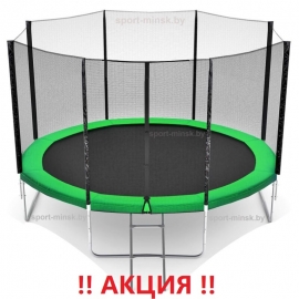 Батут "Happy Jump" (14ft) PRO с внешней сеткой и лестницей. Диаметр - 435 см. Нагрузка - 180 кг.