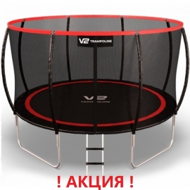 Батут "V2 Trampoline" Redline (12ft) с внешней сеткой и лестницей. Диаметр - 374 см. Нагрузка - 180 кг.